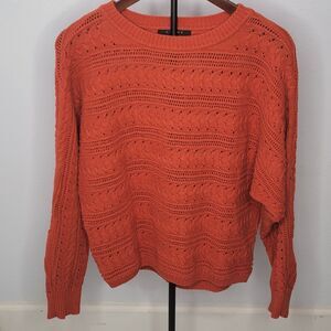 Cyrus Chunky Open Knit Sweater Women's M Orange Dolman Sleeve Cozy Cropped Boxy